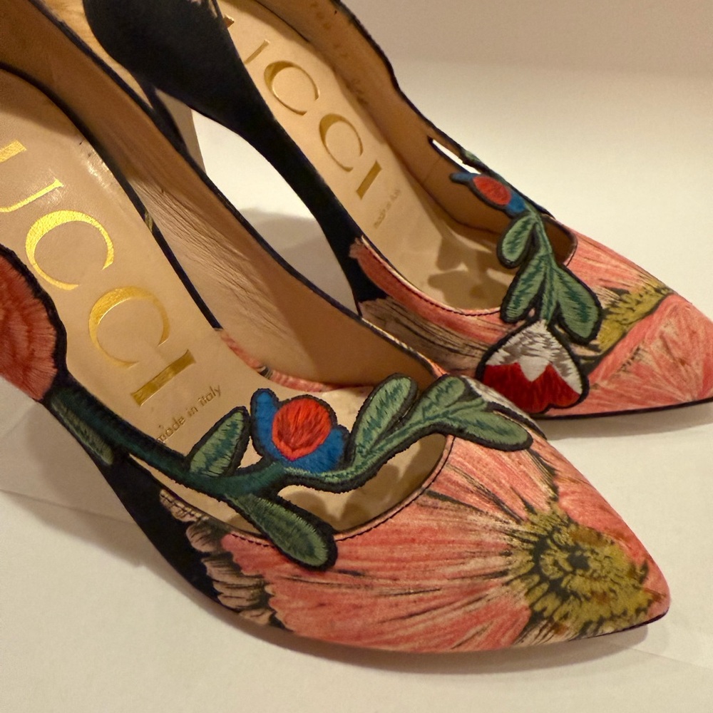 Gucci Pink and Green Floral Heels